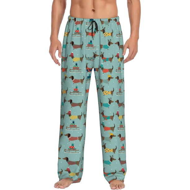 Fotbe Dachshund Dog Puppy Pantalones de Pijama para Hombre, Pantalones de Dormir, Pantalones de Casa con Cintura Ajustable y Bolsillos-Large