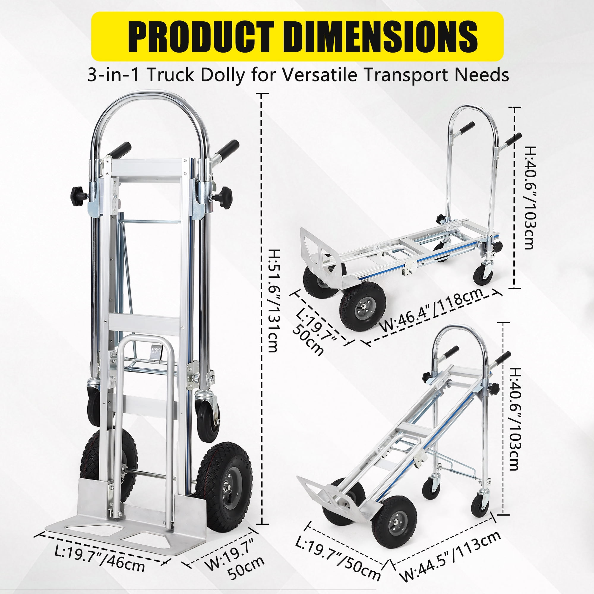 Huisuilinss Folding Hand Truck,Aluminum Convertible Hand Truck,Platform Truck Dolly Cart With 4 Wheel For Transport And Moving In Warehouse Supermarket Garden Grocery Office Home