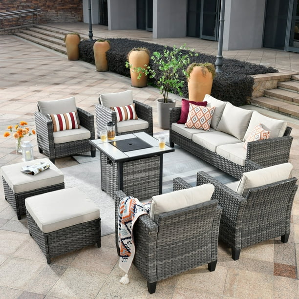 Ovios 8 Pieces Patio Outdoor Furniture Grey Conversation Set Outdoor ...