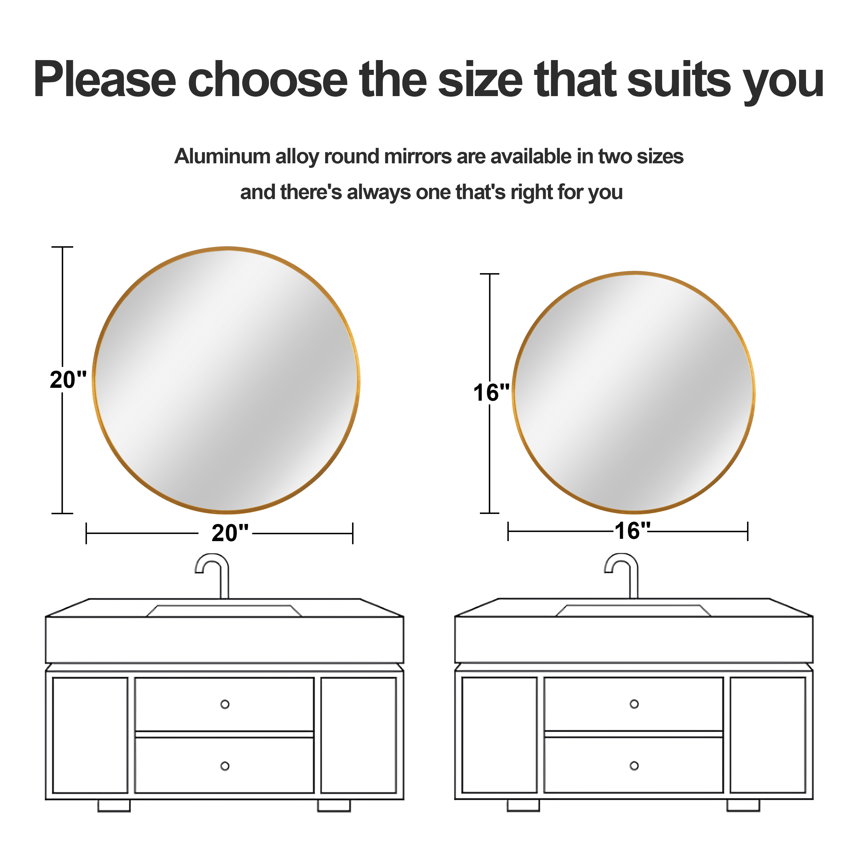 MAYEERTY 20"x20" Metal Framed Gold Round Mirror, Bathroom Vanity Mirror for Bedroom or Living Room
