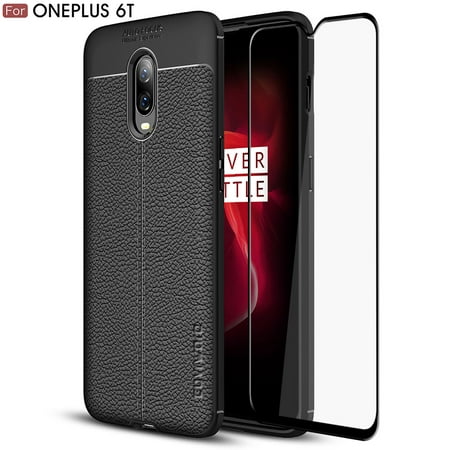 OnePlus 6T Case, COVRWARE [L Series] with [Tempered Glass Screen Protector] TPU Leather Texture Design Cover [Light Weight], (Best Oneplus 3 Tempered Glass)