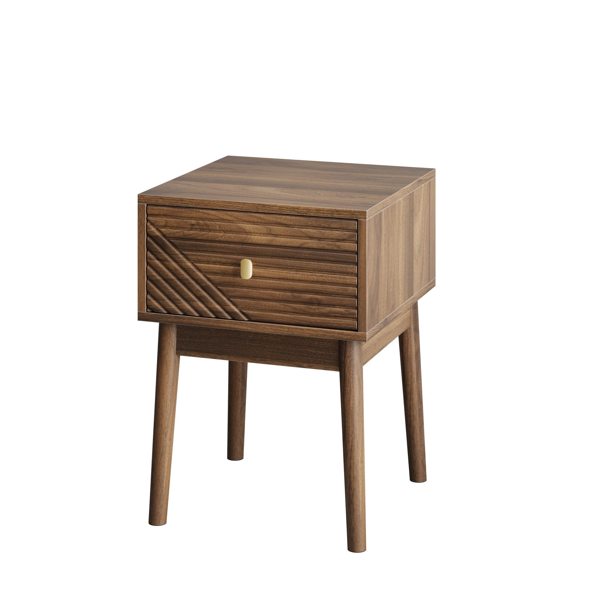 Sailvan Mid-Century Modern Walnut Bedside Table 2-Piece Set, with Metal Handles for Bedroom