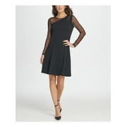 DKNY Womens Sheer Illusion Fit & Flare Dress Black 4