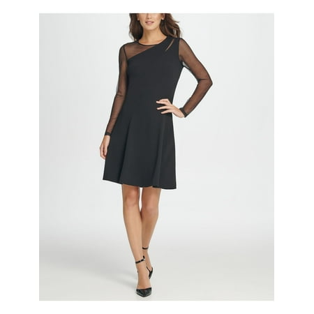 DKNY Womens Sheer Illusion Fit & Flare Dress Black 8