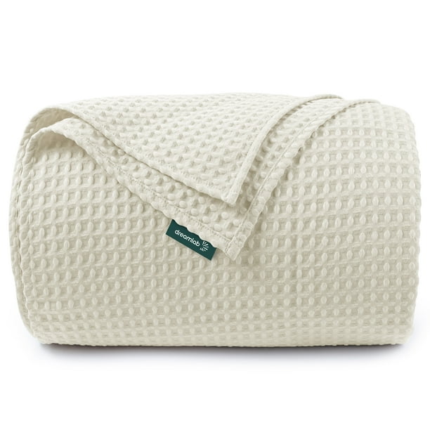Dreamlab Manta Ligera con Textura Tipo Waffle – Colcha Suave, Ligera y Transpirable – Estilo Elegante Punto Gofre para Cama o Sofá – Ideal para Todas las Estaciones – Tamaño Queen – Color Marfil