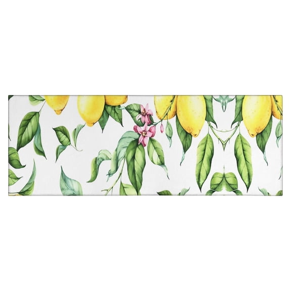 Yellow Lemon Fruit Leaves White Pattern Kitchen Rug Mat,Kitchen Runner Rugs Non Skid Washable,Decorative Kitchen Floor Mats for Kitchen,Sink,Laundry,17"X47"