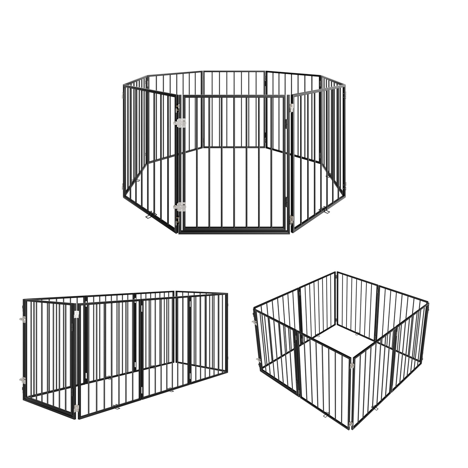 Dog Gate 190 Inch Extra-Wide Configurable Gate, Fireplace Safety Fence/Guard, Adjustable Freestanding Pet Gate, Metal Dog Playpen with Double Locking System, Includes Wall Mounts, 8 Panels