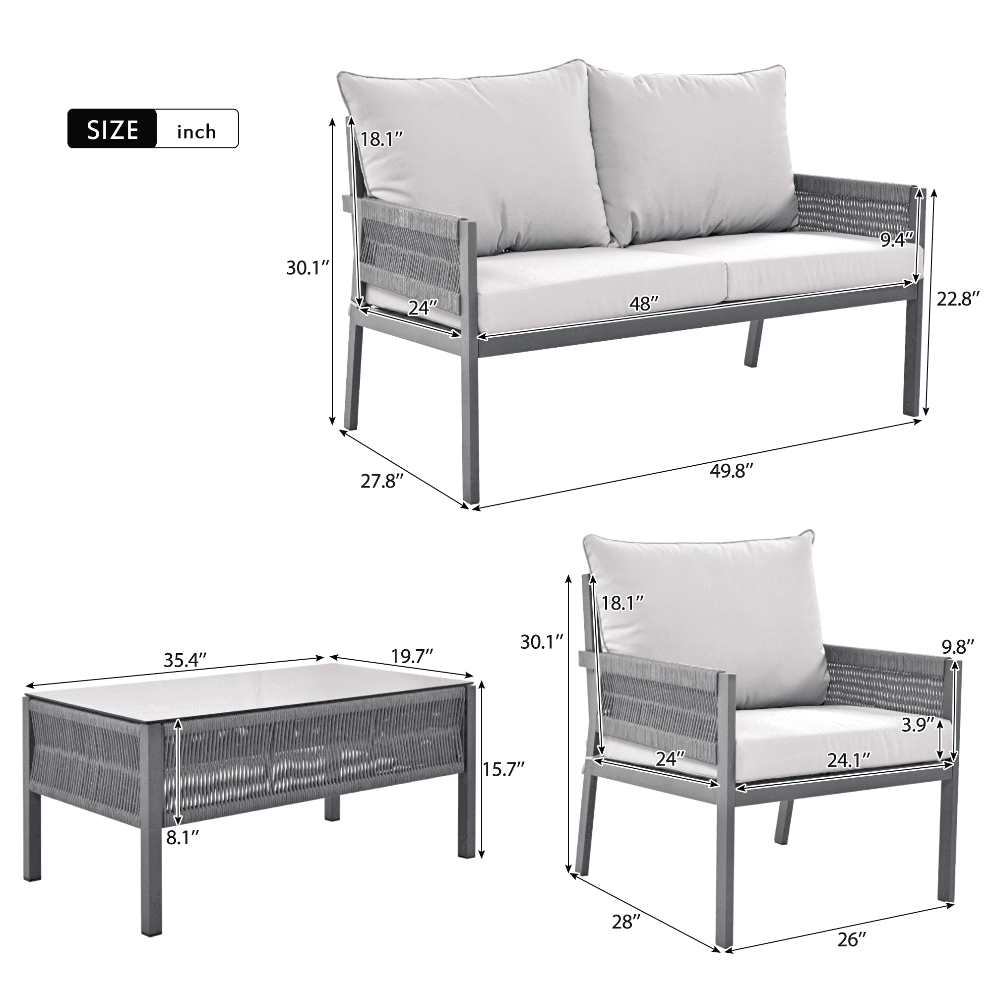Aimee Lii 4-Pieces Patio Furniture Set, Patio Conversation Set with Tempered Glass Table and Thick Cushion, Outdoor Furniture for Backyard Porch Balcony, Gray Aimee Lii 4-Pieces Patio Furniture Set, Patio Conversation Set with Tempered Glass Table and Thick Cushion, Outdoor Furniture for Backyard Porch Balcony, Gray