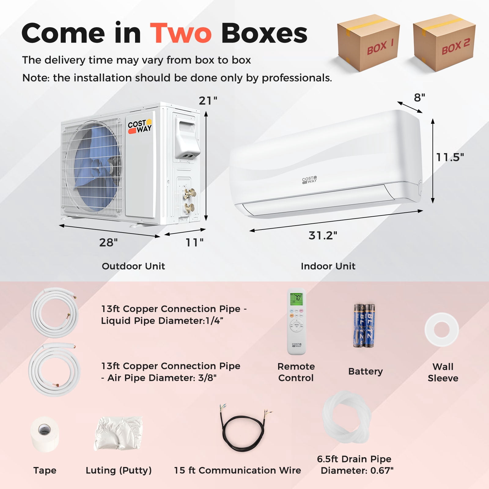 Costway 18000 BTU Mini Split Air Conditioner & Heater 19 SEER2 1250 Sq. Ft Coverage