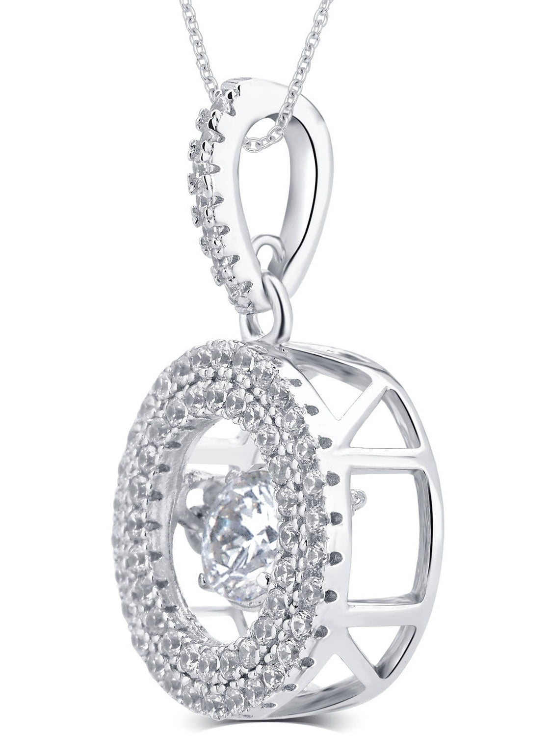 3/8 Carat T.G.W. White Round-Cut CZ and Dancing Swarovski Crystal Sterling Silver Circle Fashion Pendant