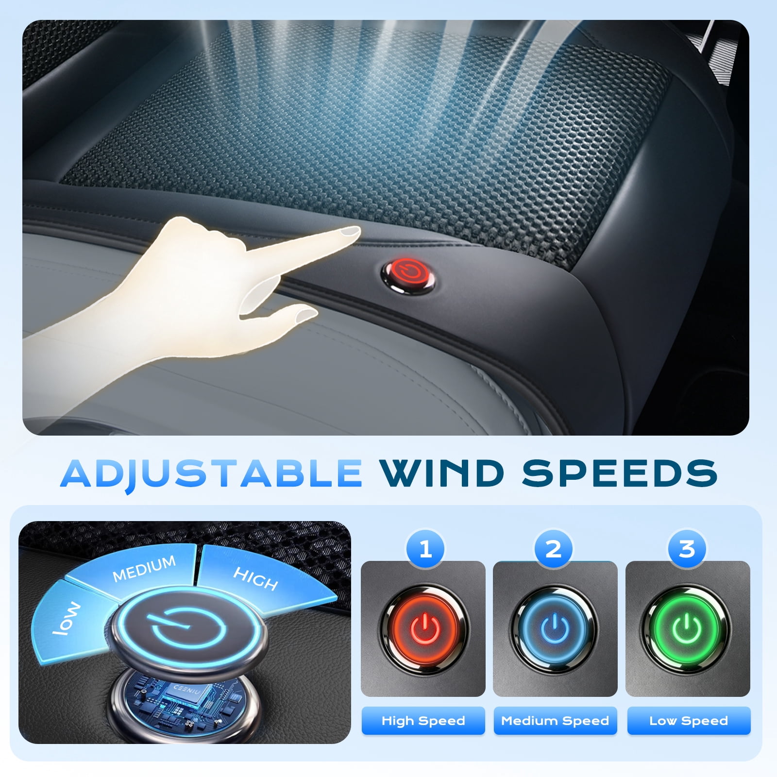 Coverado Ventilated Cooling Car Seat Cover, 12V-24V Cooling Seat Cushion with 8 Turbo Fans, Universal Fit for Car Suv Truck