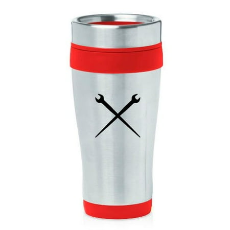 

16oz Insulated Stainless Steel Travel Mug Spud Wrenches Ironworker (Red)
