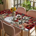 thumbnail image 3 of Christmas Snowman Table Cloths for 3 Foot Rectangle Tables, Xmas Snowflake Elk Tree Balls Red Plaid Patio Waterproof Elastic Fitted Tablecloths, Washable Rectangular Table Cover for Camping, 3 of 8