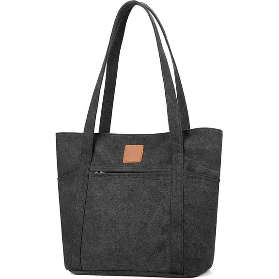 Omlopp Womens Shoulder Handbags Heavy Duty Canvas Work Tote Retro Bucket Bag-Black