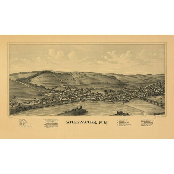 Antique Map of Stillwater New York 1889 Saratoga County Poster Print