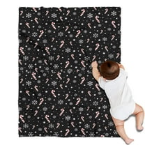 Black Christmas Candy Cane and Snowflake Pattern Blanket,Comfortable Soft Flannel Throw Blanket,All Season,Warm Lightweight Blankets for Sofa Bed Couch Living Room Chair,30"x40"