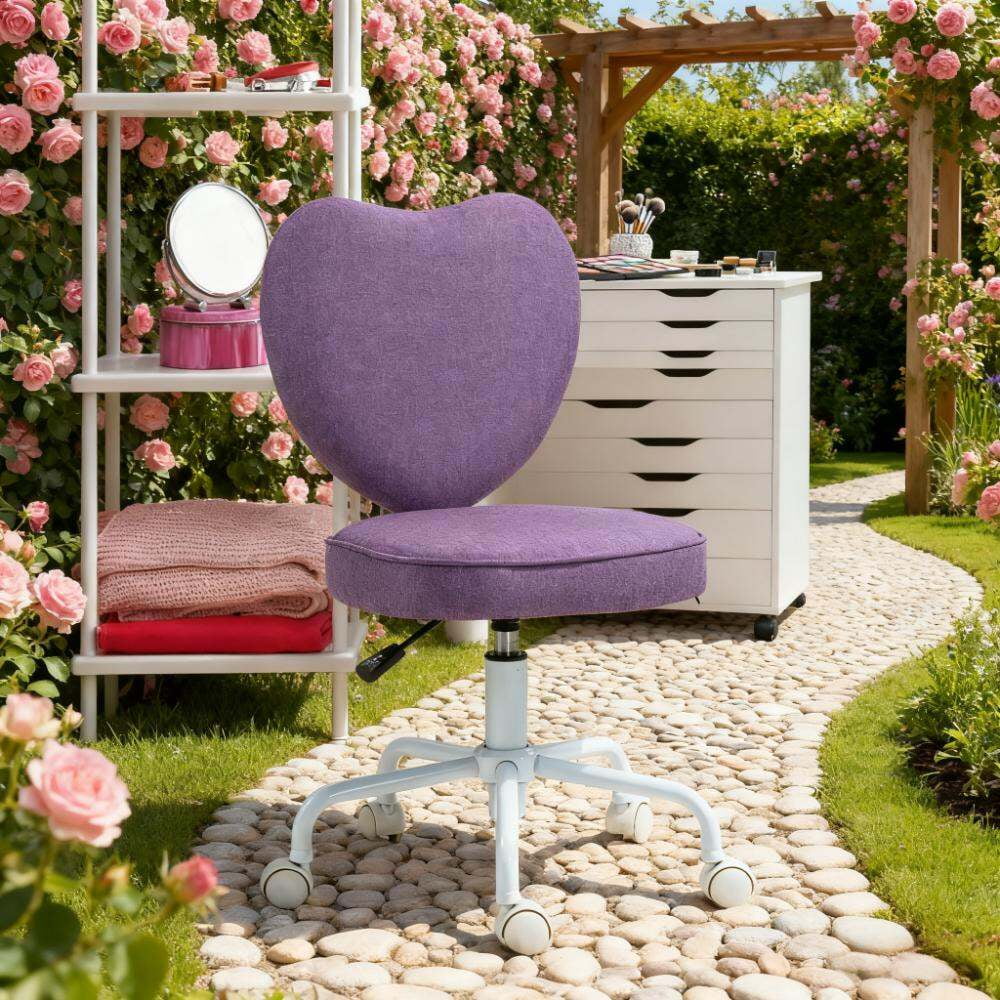 Full Size Fabric Accent Chairs, Heart Love Shaped Back Design Office Chair, Purple Accent Chairs,Fabric,Steel Modern Accent Chairs, Furniture Primary Living Space Chairs & Accent Seating