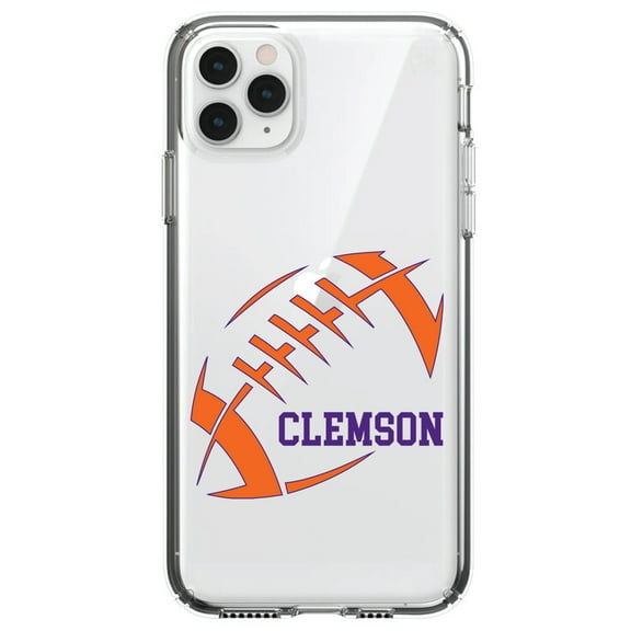 DistinctInk Clear Shockproof Hybrid Case for iPhone 11 (6.1" Screen) - TPU Bumper, Acrylic Back, Tempered Glass Screen Protector - Clemson Football - Orange, Regalia Purple