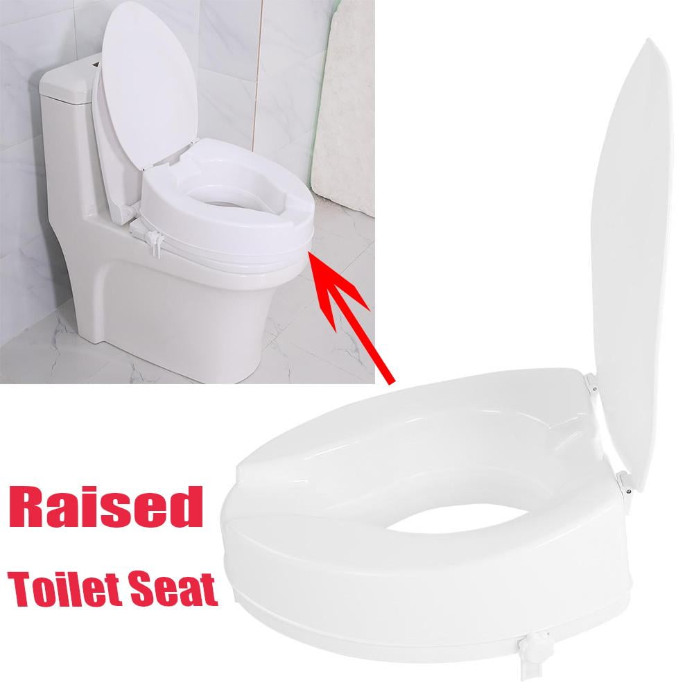 WALFRONT 10cm Elevated Adjustable Detachable Raised Toilet Seat With Lid White, Disability Aid
