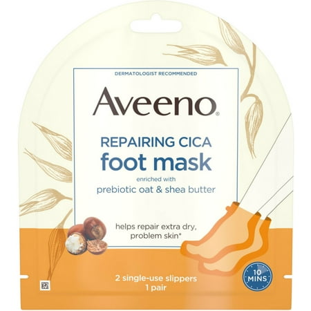 Dry 3 Pack Flannel 3 Pack - Aveeno Repairing CICA Foot Mask with Prebiotic Oat and Shea Butter, Moisturizing Foot Mask for Extra Dry Skin, ()