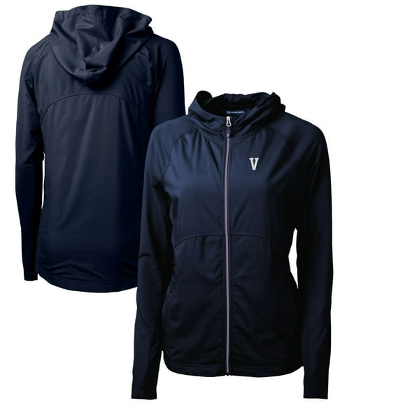Women's Cutter & Buck Navy Villanova Wildcats Adapt Eco Knit Hybrid Recycled Full-Zip Hoodie