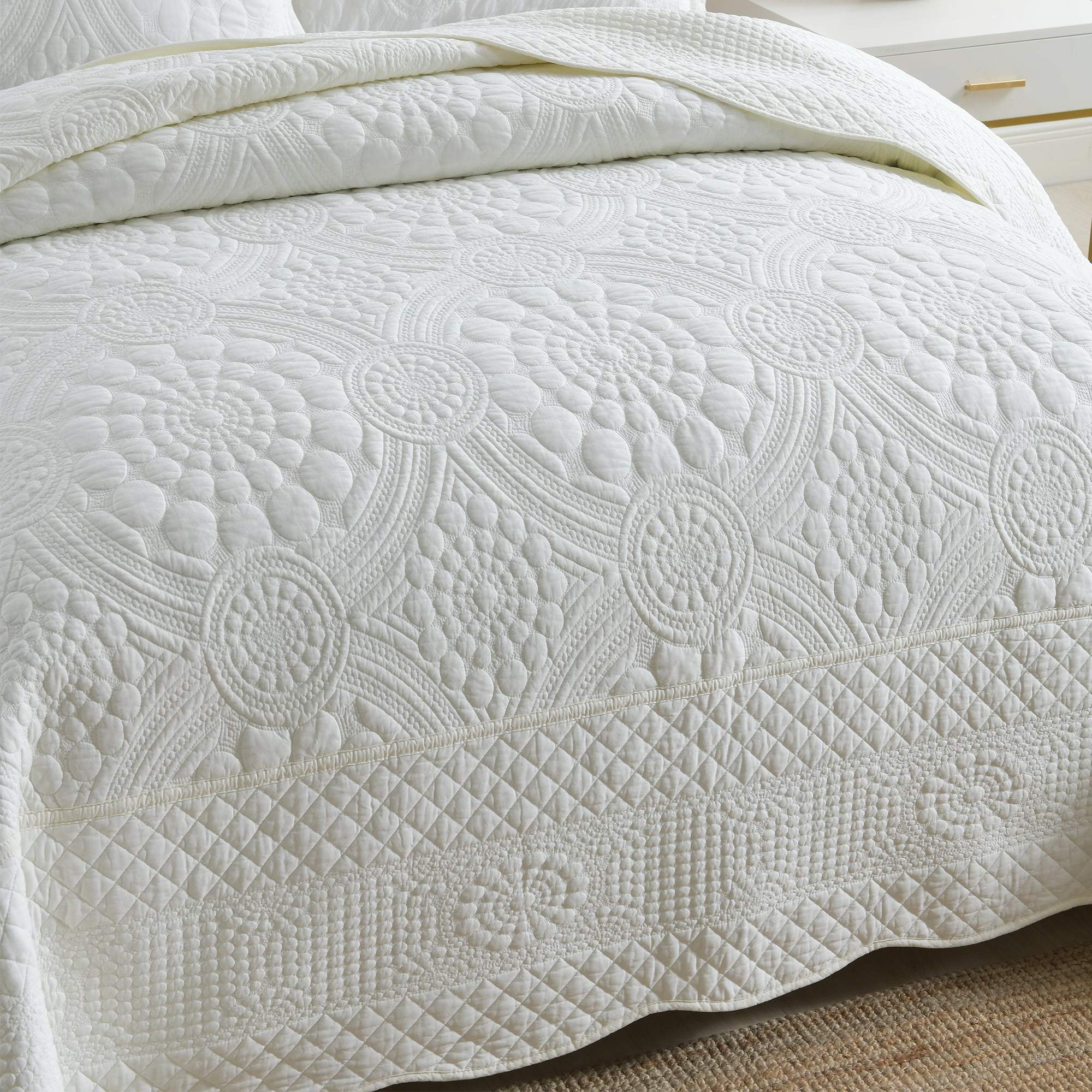 MarCielo  3Pcs 100% Cotton Oversized Quilt Bedspread Coverlet Set TF Premium White - Oversized King