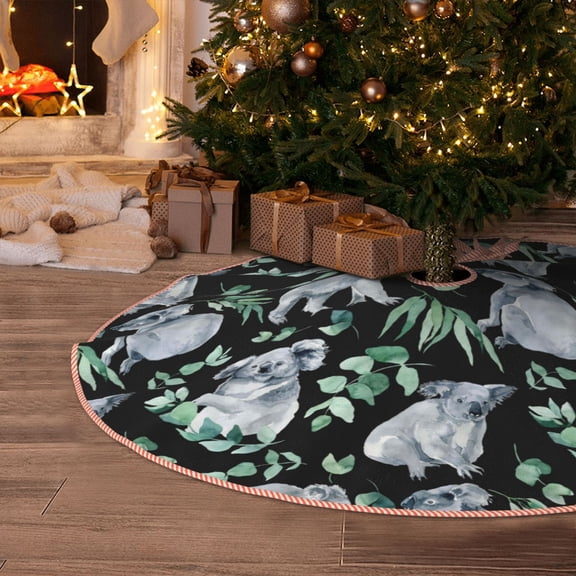 Halloween Christmas Tree Skirt - Cartoon Koala Bear 30 Inches Christmas Tree Skirt for Halloween Holiday Indoor Home Christmas Tree Decorations with Three Ribbons