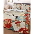 thumbnail image 3 of Quilts Twin Size Bedding Set, Japanese Style Lightweight Quilted Comforter, Country Vintage Blossom Peony Birds Soft Reversible Bedspread Coverlet with Pillow Covers for All Season, 68" x 86", 3 of 7