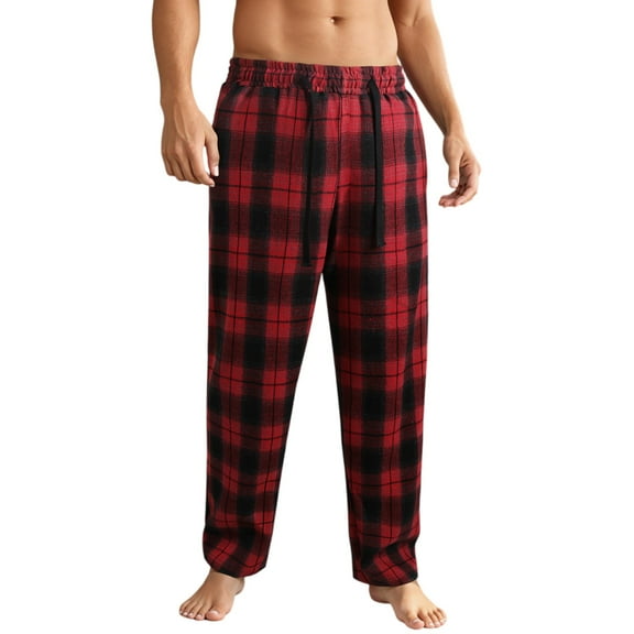 Havenx Men's Pajama Pants Cotton Microfleece Plaid Pajama Bottoms 2025 Trendy Big and Tall Sleeping Pants Elastic Waist Straight-Leg Lightweight Lounge Pants,Wine 2XL