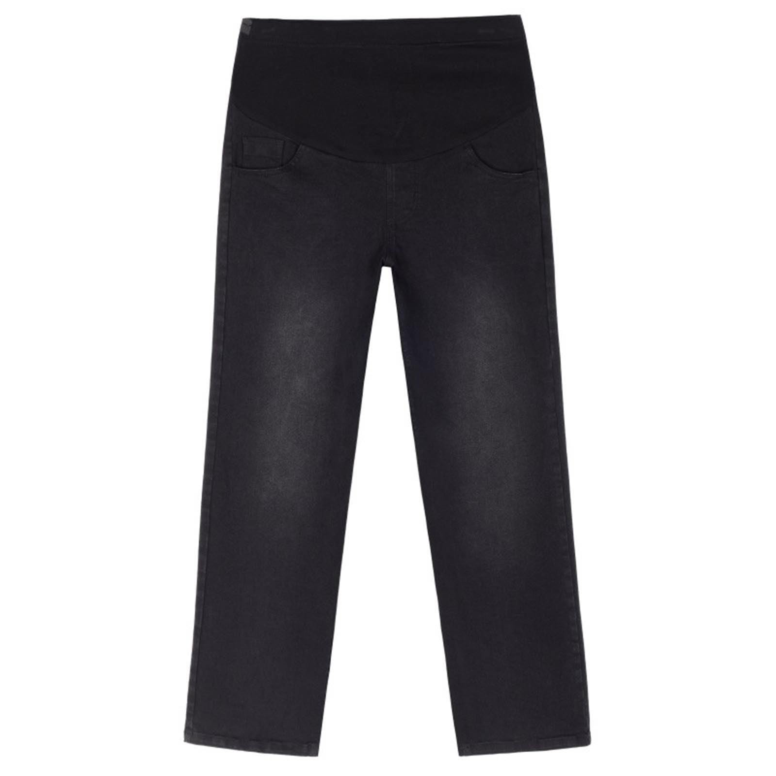 New Maternity Pants Jeans Long Pants Trendy Solid Elastic Waisted Wide Leg Pants for Women Mid Waist Soft Easy Care Elastic Waisted Pocket Black XXXL - image 3