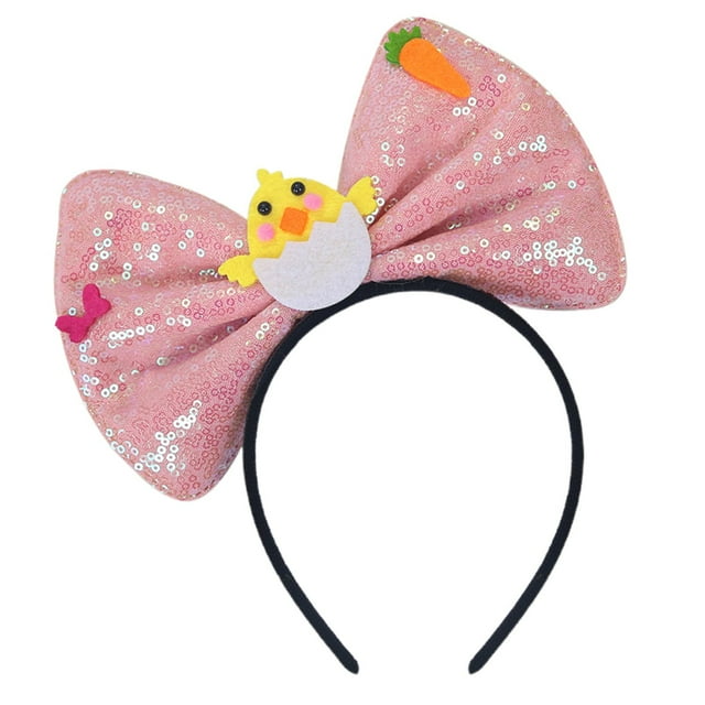 Fgnfyis Serre-Tête de Lapin de Pâques à Paillettes avec Nœud, Oeuf Coloré, Accessoire pour Cheveux de Fête pour Enfants et Adultes, Réutilisable, Rose