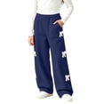 thumbnail image 5 of Spazoro Girls Wide Leg Sweatpants with Pockets, Elastic Waist Pull On Lace Bow Decor Solid Color Loose Fit Casual Wide Leg Trousers Navy Size 7-8, 5 of 7