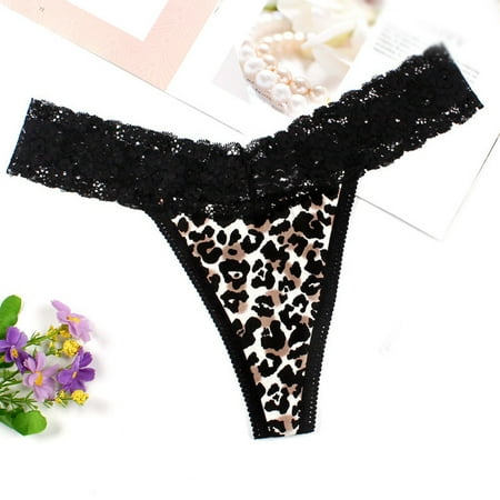 

Qcmgmg Women Sexy Lace Briefs Leopard Print Thongs G-string Lingerie Underwear