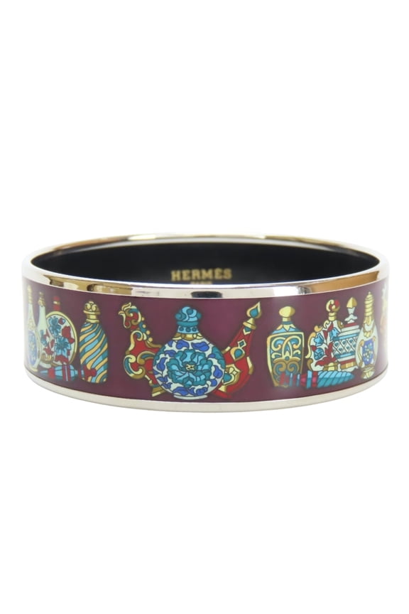 Pre-Owned Hermes GM enamel bangle, perfume bottle, metal, enamel, wine red,... (Good)