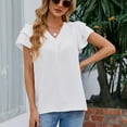 thumbnail image 2 of Jdlsppl Women's Short Sleeve Blouse Soft Shirt Top Ruffle Loose V Neck Puff Sleeve Fall Cool Spandex Chiffon T Shirt White Large, 2 of 4