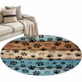 thumbnail image 2 of Round Area Rug 3 Ft, Light Blue Brown Washable Non-Slip Circle Carpet for Living Room/Bedroom, Rustic Farmhouse Dog Paw Vintage Low-Profile Small Floor Mats Collection Rugs for Indoor, 2 of 7
