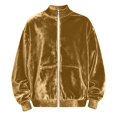 thumbnail image 5 of Rutainlusire Womens Trendy Gold Velvet Comfy Zip Up Jackets Women's Solid Color Gold Satin Long Sleeve Zipper Coat, 5 of 5