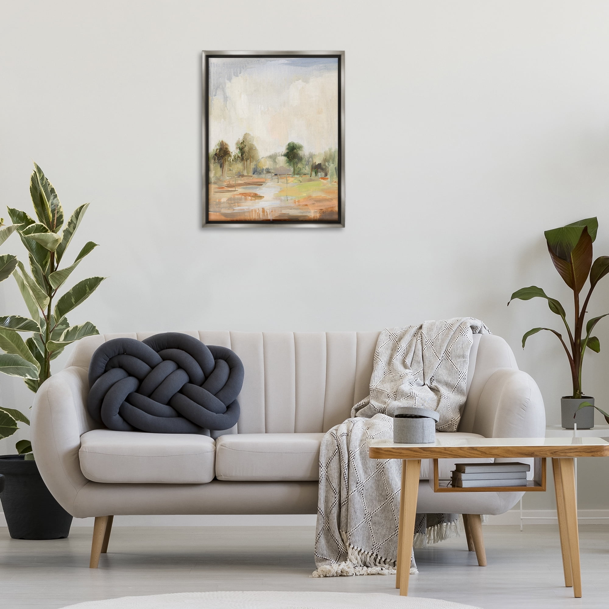 Stupell Industries Summer Rain Landscape Landscape Painting Gray Floater Framed Art Print Wall Art, 25 x 31