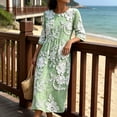 thumbnail image 6 of VBVC Women's and Women's Plus 3/4 Sleeve Midi Dress, Summer Casual Crew Neck Dress For Women, Ladies' Loose Fit Floral Dress with Pockets,Green,S-5XL, 6 of 7