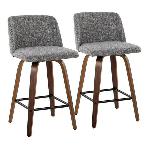 LumiSource Walnut Wood, Grey Noise Fabric, Chrome Toriano Counter Stool - Set of 2