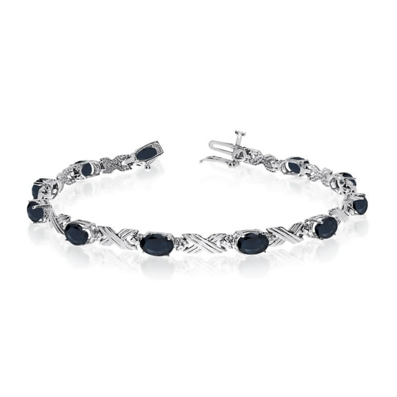 14K White Gold Oval Sapphire and Diamond Bracelet