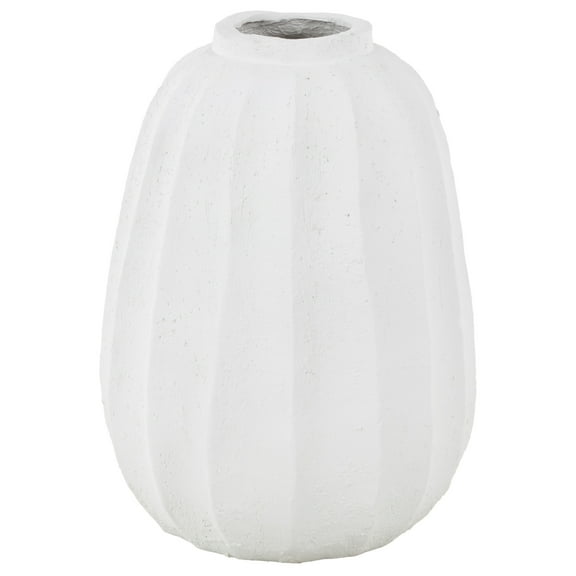 DecMode 23" Wide White Magnesium Oxide Vase with Carved Grooves