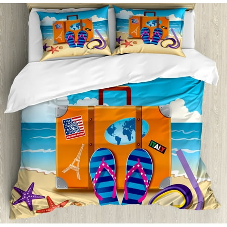 Flip Flop King Size Duvet Cover Set Illustration Of Travel