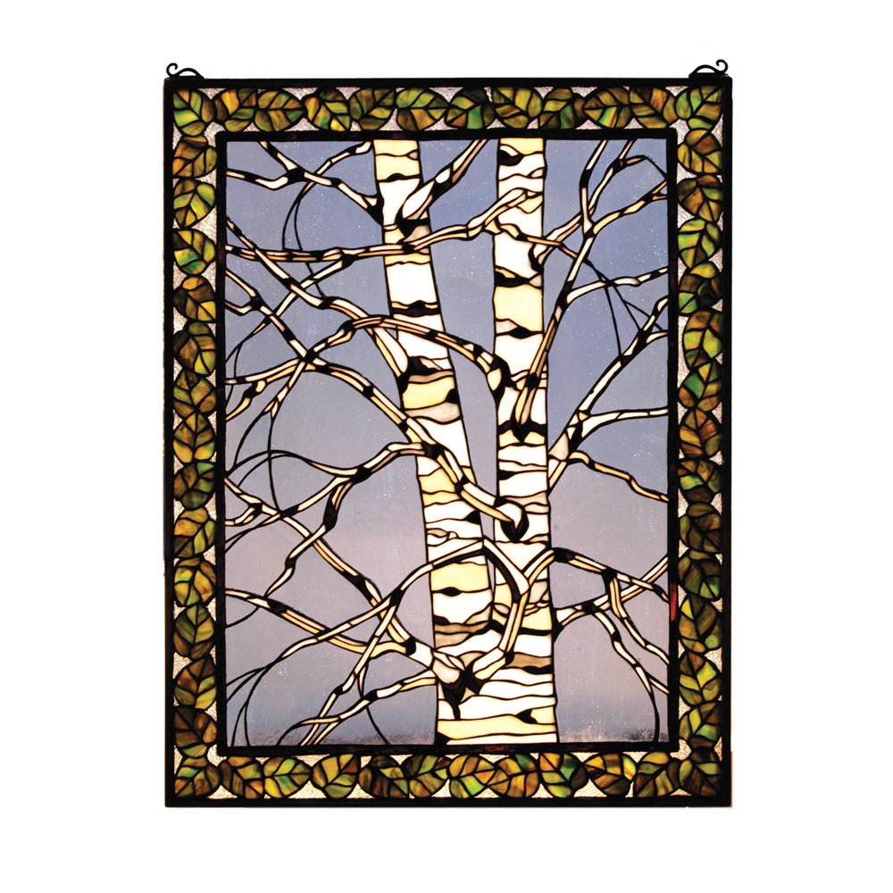 Meyda 28"w X 36"h Birch Tree In Winter Right Stained Glass Window 66636