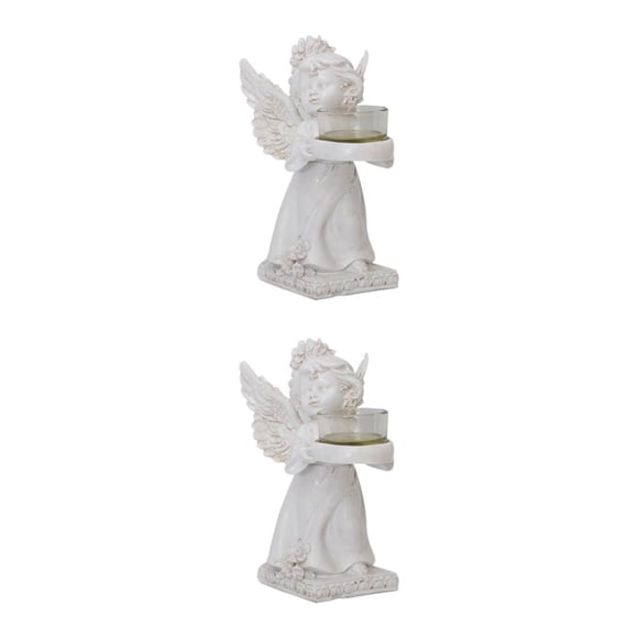 Wosthever Estatua de ángulo de portavelas de ángel de resina para decoración de duelo de Navidad izquierda Izquierda 2piezas