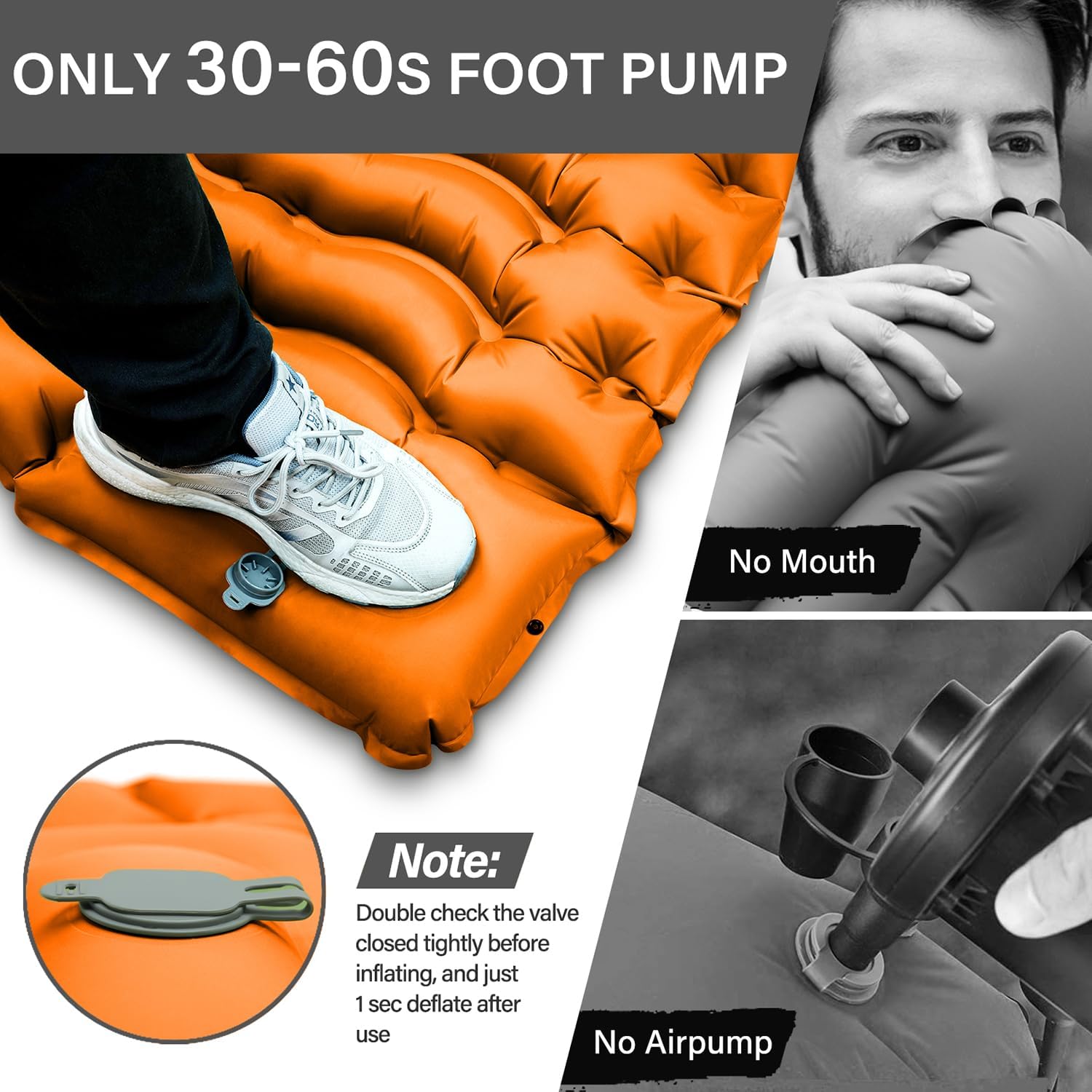 Double Sleeping Pad for Camping- Self Inflating 4" Extra-Thick with Pillow Built-in Foot Pump Inflatable Sleeping Mat for Backpacking, Hiking, Traveling, Tent, Portable Camping Mat
