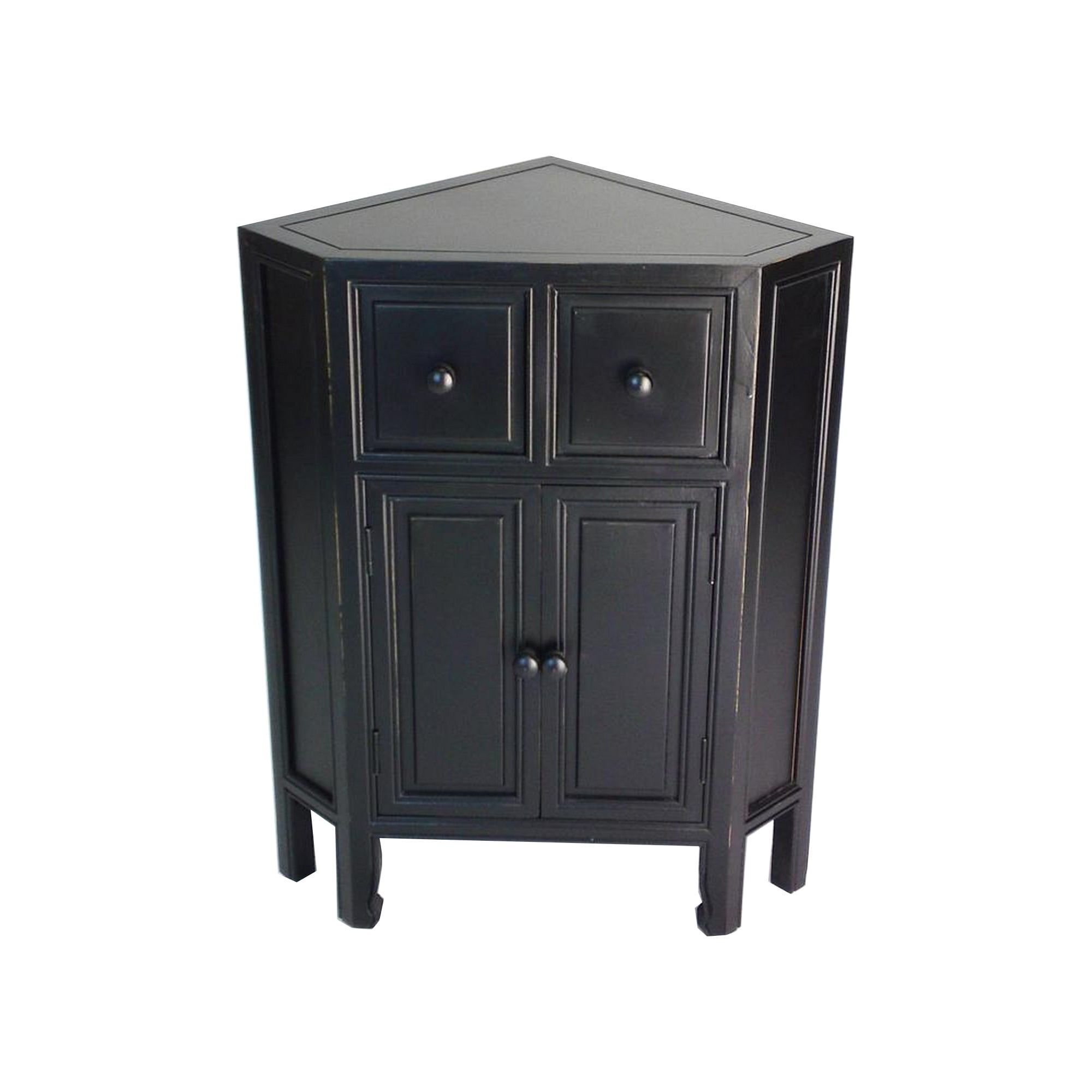 34 Inch Wooden 2 Door Corner with 2 Drawers, Black