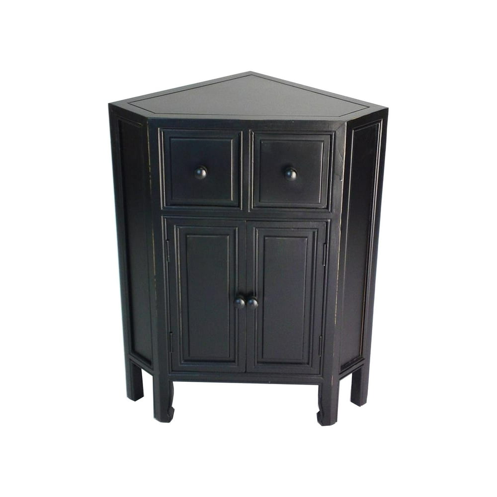 34 Inch Wooden 2 Door Corner with 2 Drawers, Black Walmart