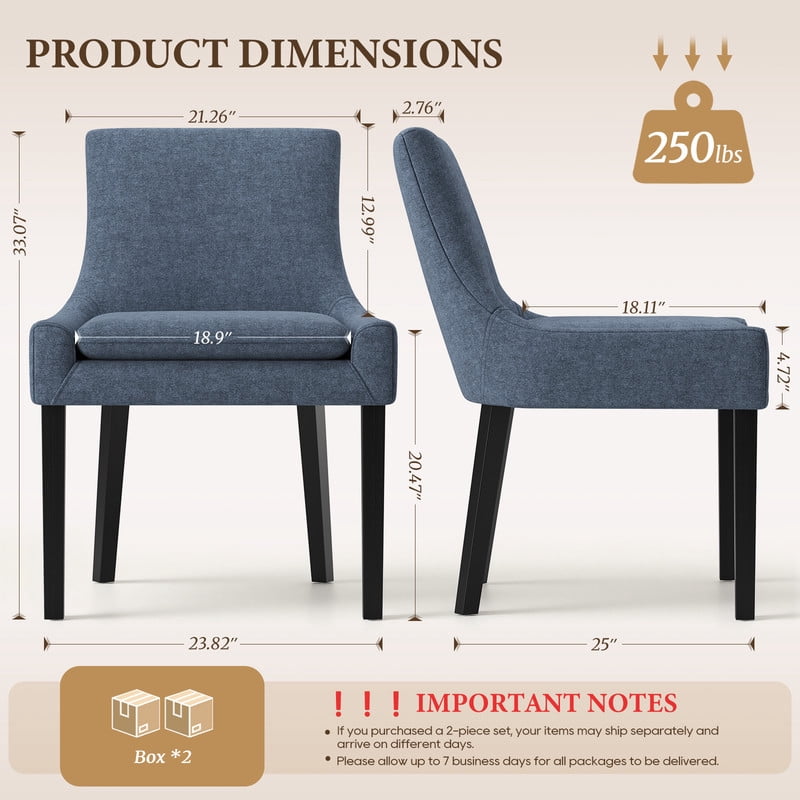 COLAMY Modern Dining Chairs Set of 4, Upholstered Corduroy Accent Side Leisure Chairs with Mid Back and Wood Legs for Living Room/Dining Room-Blue