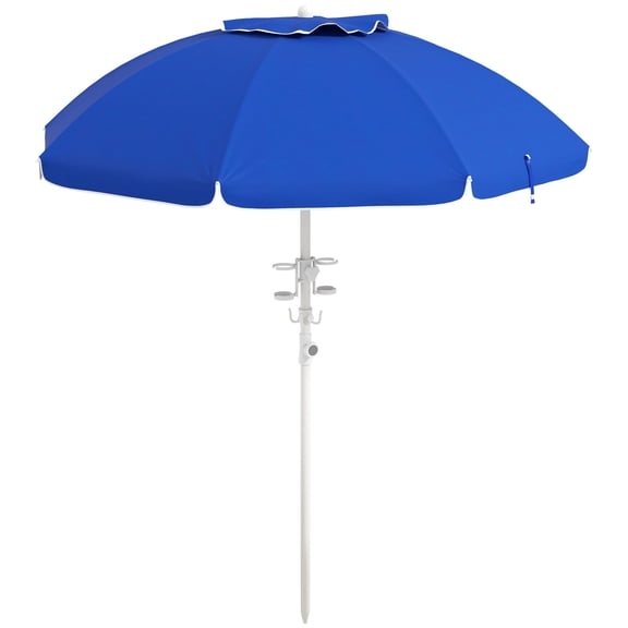 5.7' Portable Beach Umbrella with Tilt, Adjustable Pole, Cup Holder & Sand Anchor - Blue